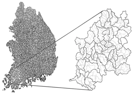 Fig. 1. The map of water course and standard river basin from Yeongsangang basin.