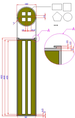 Fig. 1 Structural geometry and dimensions of the canister  with various basket cross sections(unit : cm)