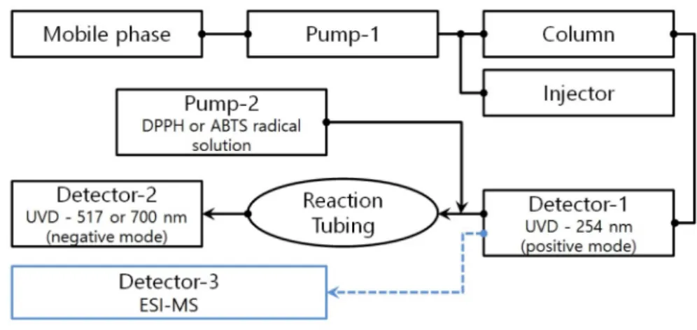 Fig. 1. Scheme of online LC profile - radical scavenging ability measurement system.