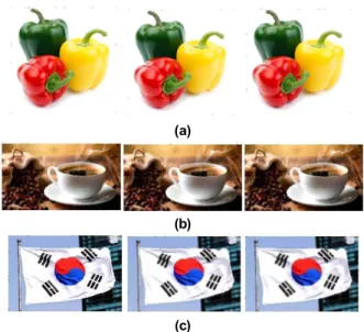 Fig.  3.  HSV  Images  converted  from  RGB:  Bell  Pepper,  Coffee,  and  Flag