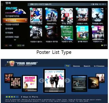 그림  1.  주문형  비디오  서비스의  다양한  사용자  인터페이스 Fig.  1.  Various  User  Interface  Types  of  VOD