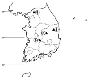 Fig. 1. Geographical distribution of locations of Gastrodia elata.