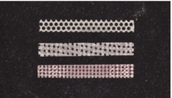 Fig. 1. Specimens (8.0 × 60.0 mm) were metal mesh, Quarts Splint TM Mesh and SES MESH � from the top.