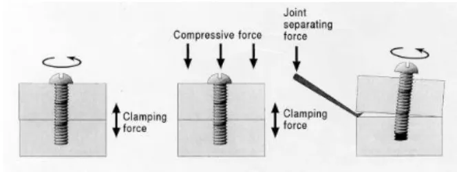 Fig. 1. A, Torque applied to a screw develops a clamping force. B, Force along the same axis of the screw maintain the tight connection
