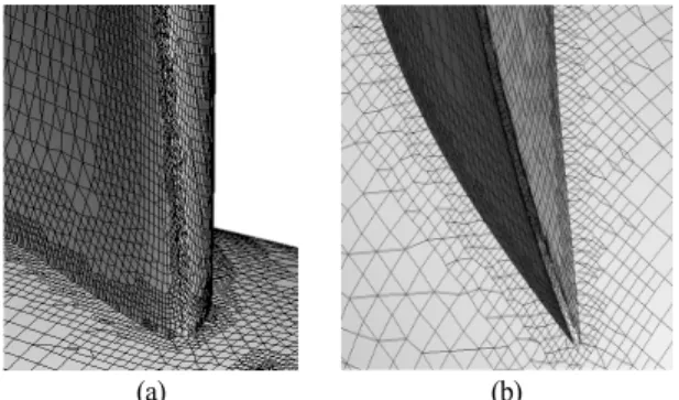Fig. 3 Computational grids (a) leading edge (b) trailing edge