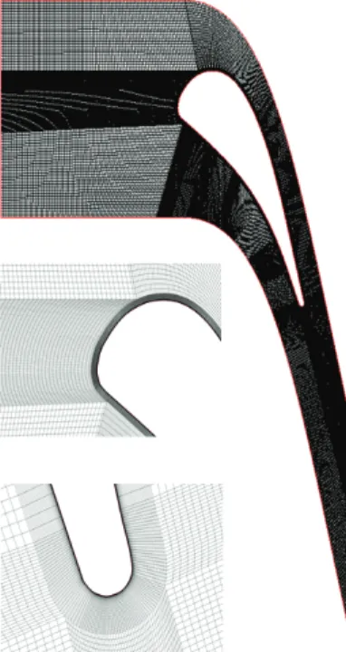 Fig. 1 shows the grid topology. The O-H type grid was  used in all cases. The O type grid around the blade  provided the good resolution and orthogonality to the  blade surface