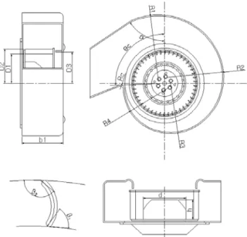 Fig. 1 Schematic diagram of the sirocco fan 및  비정상  삼차원  RANS  해석을  수행하였으며,  스크롤  내  속 도  분포를  통해  하류로  갈수록  2개의  순환유동이  형성되는  것을  관찰하였다