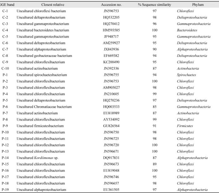 Table 1. Phylogenetic affiliation of re-amplified DGGE bands derived from the marine sponges  Cinachyrella sp
