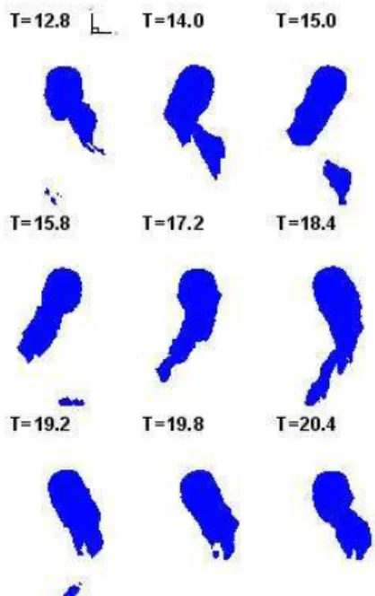 Fig.  5  Comparison  of  droplet  deformation  experiments  and  present  simulations in silicon-water system[6]