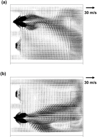 Fig.  6  Velocity  vectors  for  the  partial  load  condition  by  operating one of two burners; (a) Upper burner on; (b)  Lower burner on