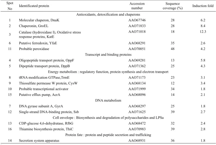 Table 2. Relative protein expression profiling in S. typhimurium treated with TPP