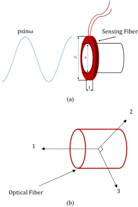 Fig. 1. Probe of a fiber-optic Sagnac interferometric sensor for  acoustic sensing. (a) Acoustic probe with a sensing fiber