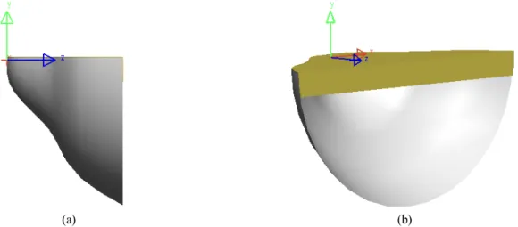 Fig. 10. Freeform reflector using swept function in LightTools: (a) yz plane, (b) Isometric view.