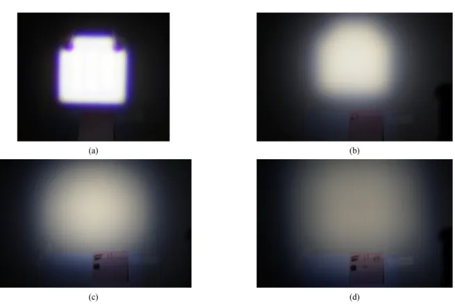 Fig. 10. The illuminance distribution by a LED flash lamp (a) without a lens array is shown