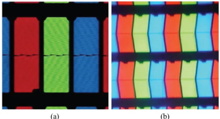 FIG. 7. Comparison of POM images of pixels in 47” IPS-LCDs [38] .  (a) FHD, (b) 4K2K.