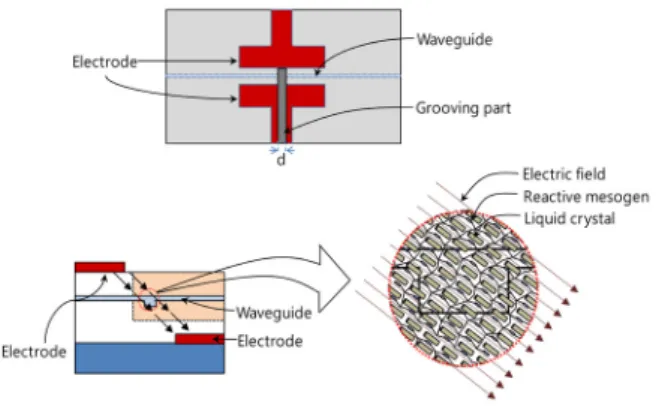 FIG. 1. Schematic diagram of polarization converter integrated on  polymer waveguide, in which a groove is formed, to fill up a  mixed solution of reactive mesogen and liquid crystal