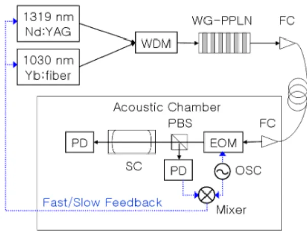 FIG. 1. Setup for the probe laser using sum frequency generation. 