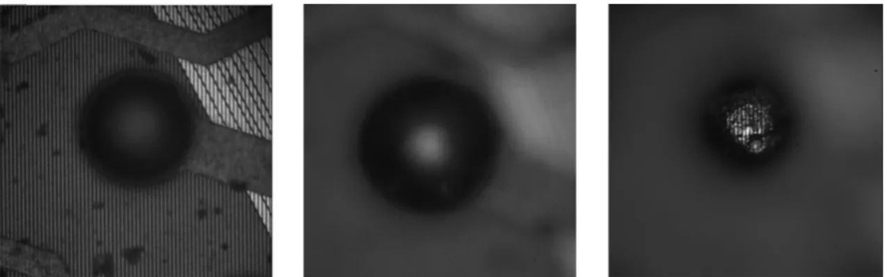 FIG. 4. BGA image with pattern beam. (a) focused image at bottom (b) focused image at middle (c) focused image at top.