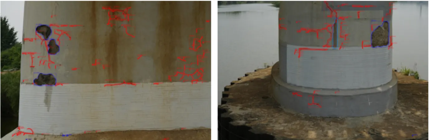 Fig. 7. Automatic damage analysis results in railway bridge testbed