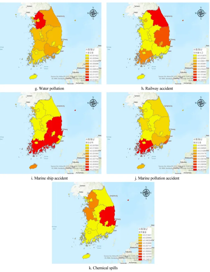 Fig. 1. Risk map for each type of social disaster (Continue)