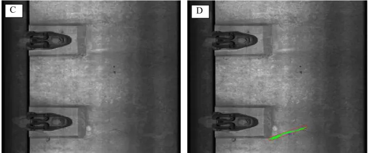 Fig. 5 Experimental results from the proposed automatic crack detection process (A, Case01 – Original; B, Case01 – Result; C, Case02 – Original; D, Case02 – Result)