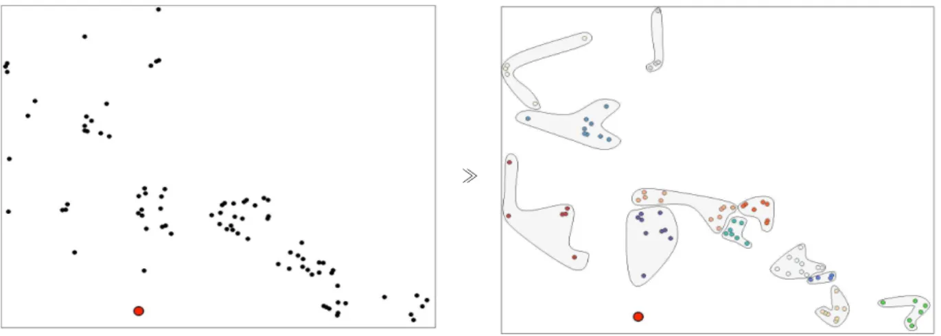 Fig. 3. Node information of experimental data and clustering information based on administrative unit 4.2