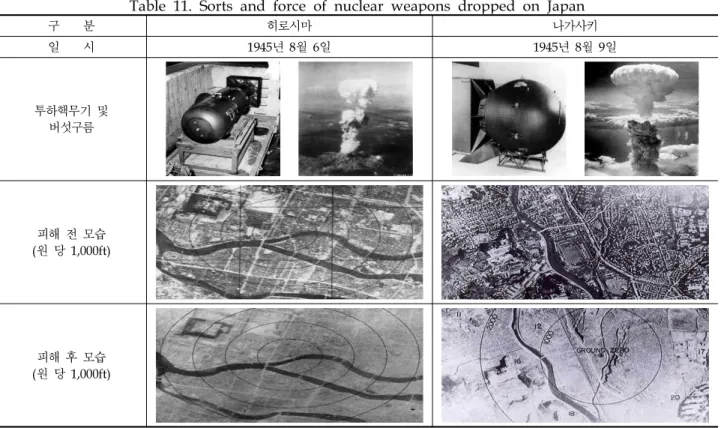 Table 11. Sorts and force of nuclear weapons dropped on Japan