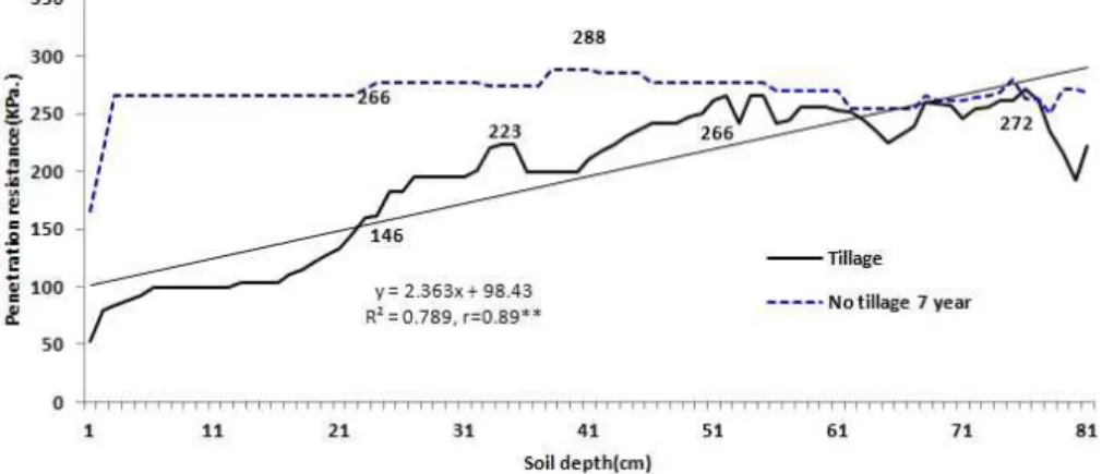 Fig. 7. Penetration resistance for soil depth at different tillage systems in Jisan series (ji).