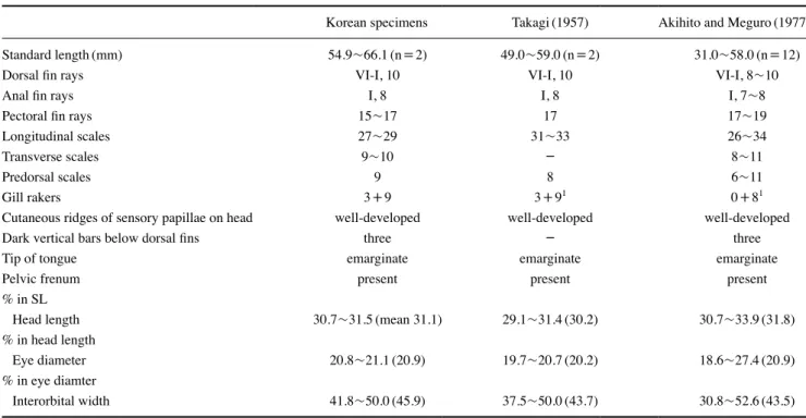 Table 1. Comparison of diagnostic characters of Callogobius shunkan between the present study and previous works