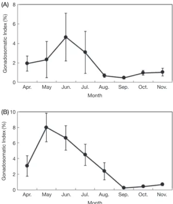 Fig. 5.  Monthly changes of maturity stage of Siniperca scherzeri in  Soyangho Lake from April to November, 2014