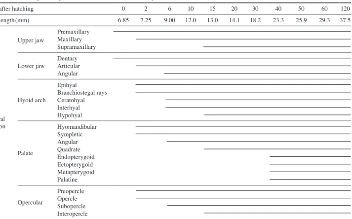 Table 3. The developmental process of visceral skeleton of Coreoperca herzi 