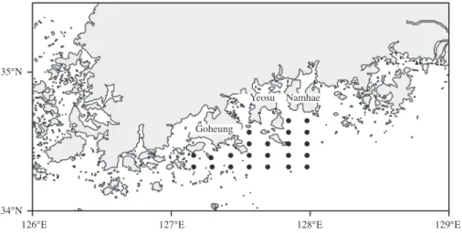 Fig. 2. Monthly change of sea surface temperature in the coastal wa- wa-ter of south-central Korea from April to August in 2016.