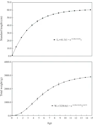 Fig. 9. Von Bertalanffy growth curve of redlip mullet.