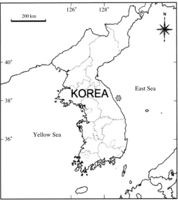 Fig. 1. A map showing sampling site of A. alectrolophus from the East Sea of Korea.