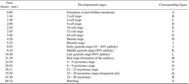 Table 1. Embryonic development of Zacco koreanus at water temperature 20.0~23.0� C