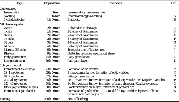 Table 1. Elepsed time for egg development of Pseudopungtungia tenuicorpa at 23� C in water temperature