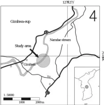 Fig. 1. Map of the study area for the Iksookimia koreensis in the Namdae stream.