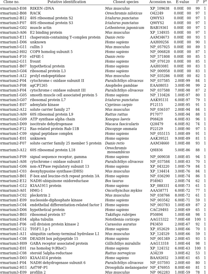 Table 2. List of identified ESTs from testis cDNA of olive flounder