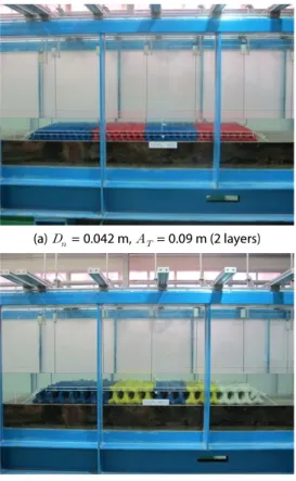 Fig.  7은    = 0.042  m의  Tetrapod를  적용한  실험조건  중  일부 조건에 대한 계측점에서의 상대파고 결과를 도시한 것으로서  상대파고는 계측된 유의파고(     )와 입사파고(실험파 설정시의  유의파고,    )의 비이다