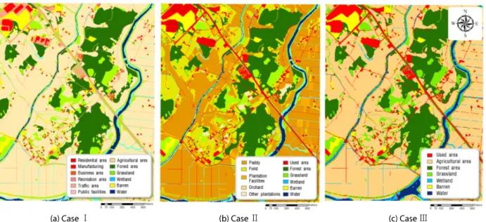 Fig. 1. Land Cover Map for Each Case (1:5,000 Index Number: 36607001)