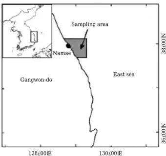 Fig. 1. Sampling area of brown sole, Pleuronectes herzen- herzen-steini caught by the gillnet fishery in the East Sea of Korea