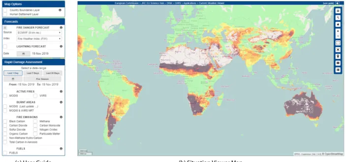 Fig. 2. User Guide (a), and Situation Viewer Map (b) on Global Wildfire Information System (GWIS) Viewer