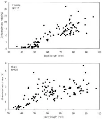 Table 4. The mumber of egg from the ovaries of Gobiobotia brevibarba in the Hongchen River, in May 1999