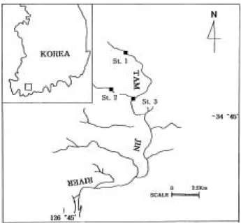 Fig. 1. Map showing the sampling stations in the Tam- Tam-Jin River.