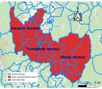 Fig. 5. Correlation between Evacuated Personnel and Area of Shelter Fig. 6. Census Boundary Data Distribution