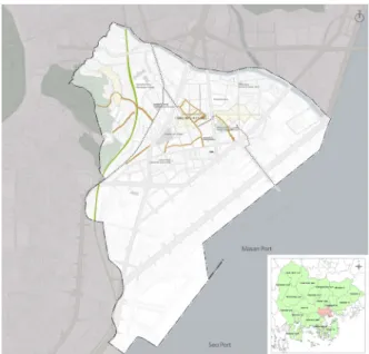 Fig. 1. Area of Changwon urban Regeneration Priority Project Fig. 2. Relationship of Test Bed Project (Changwon Urban Regeneration Center, 2017)