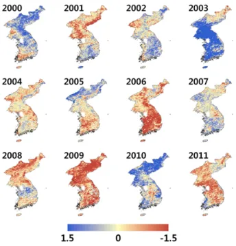 Fig. 3. MODIS Drought Severity Index (2000 - 2011)