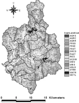 Fig. 2. Landuse Map for Study Watershed2. 재료 및 방법2.1  대상 유역본  연구에서는  안성천  유역  중  공도수위표  상류유역을  연구 대상 유역으로 선정하여 농업용 저수지 및 지하수 이용이 하천유량에 미치는 영향을 분석하였다