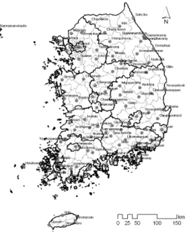 Fig. 1. 92 Weather Stations in South Korea