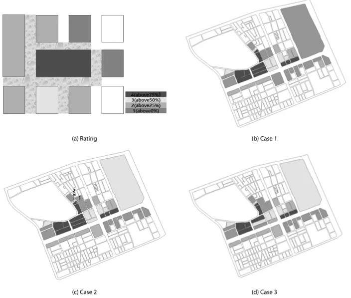 Fig. 13. Inundation Rating within Building Zone Case 1의 건물영역에 대한 침수등급을 산정을 위하여, 건물영역과 